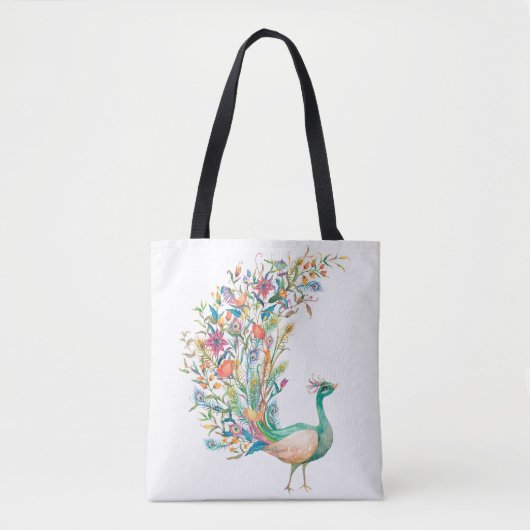 Schöner grüner Wasserfarben-Pfau Tasche (Vorderseite)