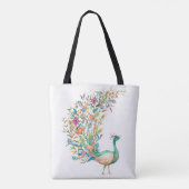 Schöner grüner Wasserfarben-Pfau Tasche (Rückseite)