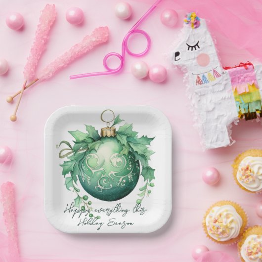 Schöner grüner Weihnachtsball Schneefall Pappteller (Party)