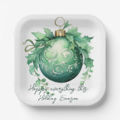 Schöner grüner Weihnachtsball Schneefall Pappteller (Vorderseite)