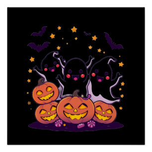 Schöner gruseliger Kawaii-Halloween-Druck Poster