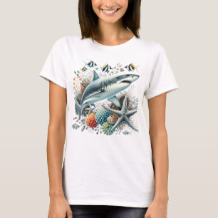 SCHÖNER HAI IM OZEAN MIT FISCHEN UND KORALLE  T-Shirt