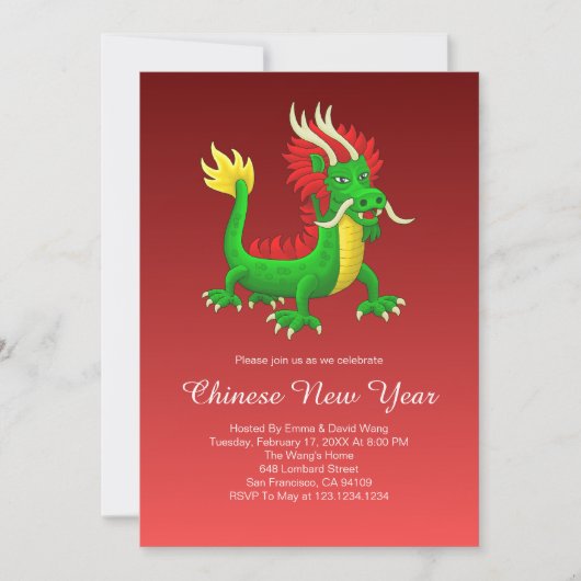 Schöner handgezeichneter chinesischer Drache Einladung (Vorderseite)