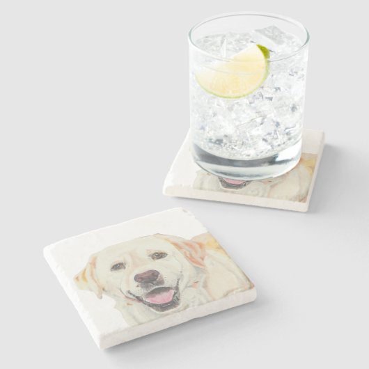 Schöner handgezeichneter Gelbe Labrador Marmorbäum Steinuntersetzer (Seitenansicht)