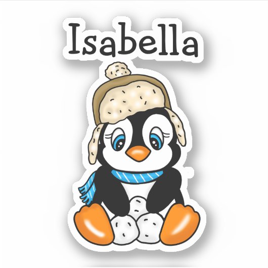 Schöner handgezogener Pinguin mit Schneebällen Aufkleber (Vorderseite)