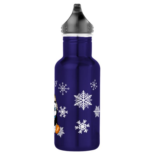 Schöner handgezogener Pinguin mit Schneebällen Edelstahlflasche (Rechts)