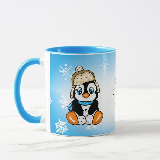 Schöner handgezogener Pinguin mit Schneebällen Tasse (Links)