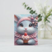 Schöner Hasen mit Erdbeere Cupcake Postkarte (Stehend Vorderseite)