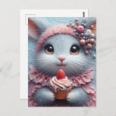Schöner Hasen mit Erdbeere Cupcake Postkarte (Vorne/Hinten)