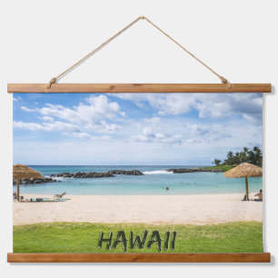 Schöner Hawaii-Strand Sonne Sand & Grüner Paradi Wandteppich Mit Holzrahmen