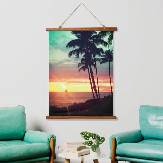 Schöner Hawaiian Sunset Wandteppich Mit Holzrahmen (Wohnzimmer)