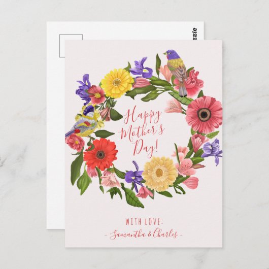 Schöner, heller Blumenreath zum Muttertag Postkarte (Vorne/Hinten)