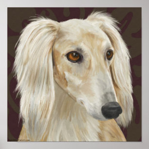 Schöner heller Fur Saluki Hund auf braunem Hinterg Poster