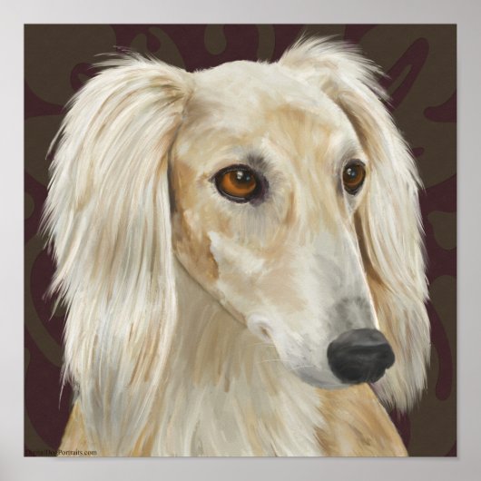 Schöner heller Fur Saluki Hund auf braunem Hinterg Poster (Vorne)