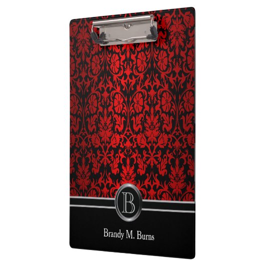 Schöner heller roter u. schwarzer Blumendamast Klemmbrett (Links)