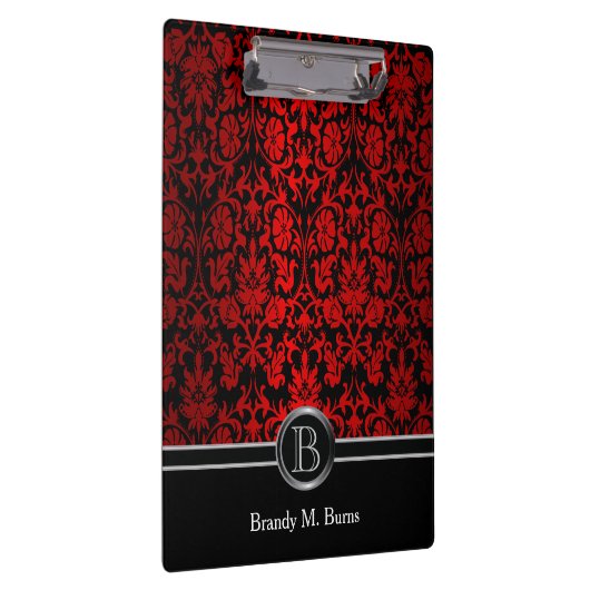 Schöner heller roter u. schwarzer Blumendamast Klemmbrett (Rechts)