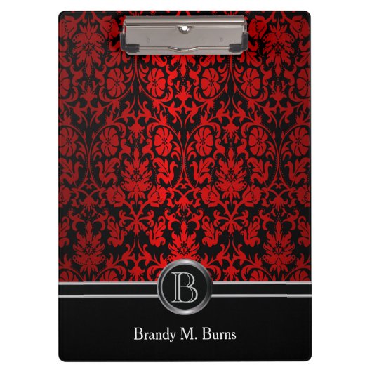 Schöner heller roter u. schwarzer Blumendamast Klemmbrett (Vorderseite)