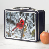Schöner, hellroter Kardinal im Schnee Metall Brotdose (Beispiel)