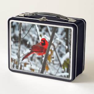 Schöner, hellroter Kardinal im Schnee Metall Brotdose