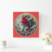 Schöner, hellroter Kardinal Quadratische Wanduhr (Zuhause)