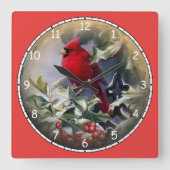 Schöner, hellroter Kardinal Quadratische Wanduhr (Vorderseite)
