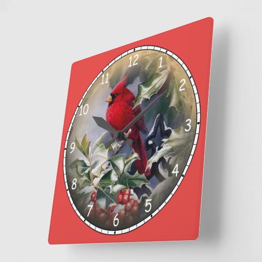 Schöner, hellroter Kardinal Quadratische Wanduhr (Winkel)