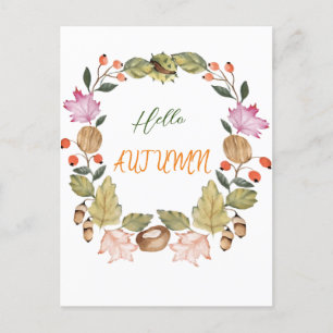 Schöner Herbstkranz in Aquarellfarbe, Blätter Postkarte