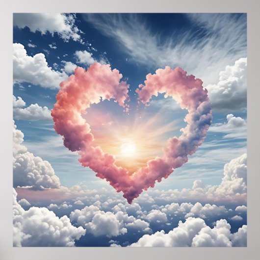 Schöner Himmel mit Herz und Wolken Poster (Vorne)