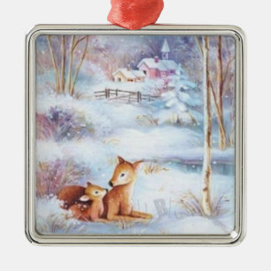Schöner Hirsch und Fawn Weihnachtsbaum Ornament Aus Metall