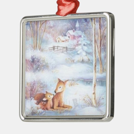 Schöner Hirsch und Fawn Weihnachtsbaum Ornament Aus Metall (Links)