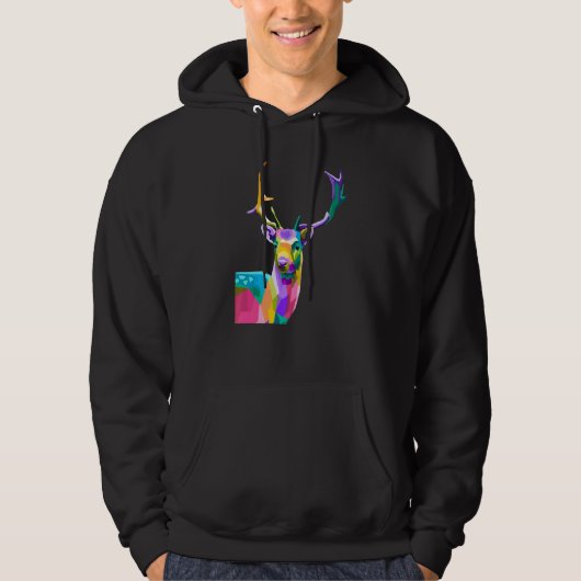 Schöner Hirschkopf Bunter Hirsch Geweih Hoodie (Vorderseite)