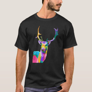 Schöner Hirschkopf Bunter Hirsch Reh Geweih T-Shirt