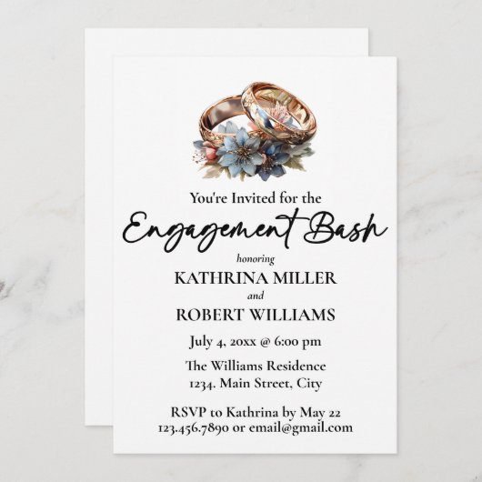Schöner Hochzeitsring, Verlobung Bash Einladung (Vorne/Hinten)