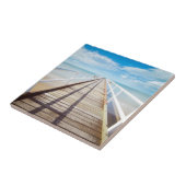 Schöner Holzsteg, Dock, Beach, Ocean Blue Sky Fliese (Seite)