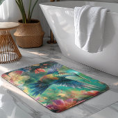 Schöner Hummingbird umgeben von Blume Badematte