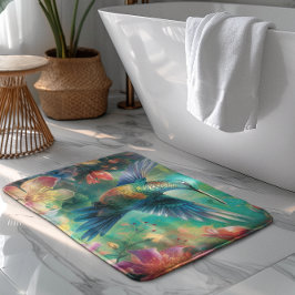 Schöner Hummingbird umgeben von Blume Badematte