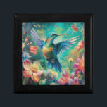 Schöner Hummingbird umgeben von Blume Erinnerungskiste<br><div class="desc">Wenn Sie Kolibris Liebe haben,  dann werden Sie die Schönheit eines atemberaubenden Kolibri schätzen,  der von farbenfrohen tropischen Blume umgeben ist.</div>