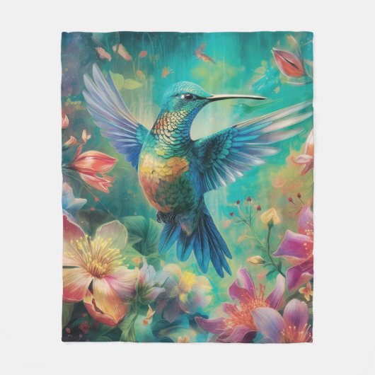 Schöner Hummingbird umgeben von Blume Fleecedecke (Vorderseite)