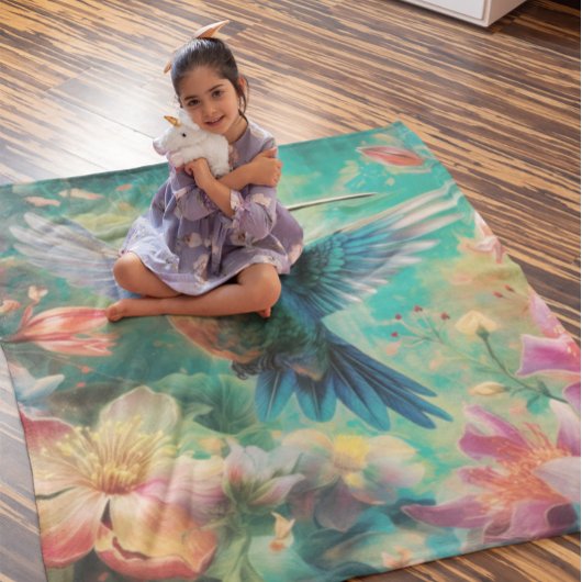 Schöner Hummingbird umgeben von Blume Fleecedecke