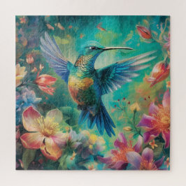 Schöner Hummingbird umgeben von Blume Puzzle