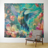 Schöner Hummingbird umgeben von Blume Wandteppich (Beispiel (Horizontal))