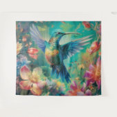 Schöner Hummingbird umgeben von Blume Wandteppich (Vorderseite (Horizontal))