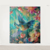 Schöner Hummingbird umgeben von Blume Wandteppich (Vorderseite)