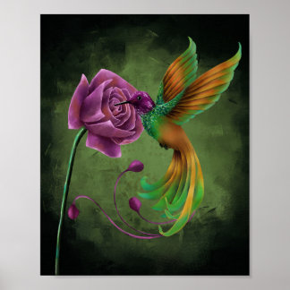Schöner Hummingvogel und Lila Blume Poster