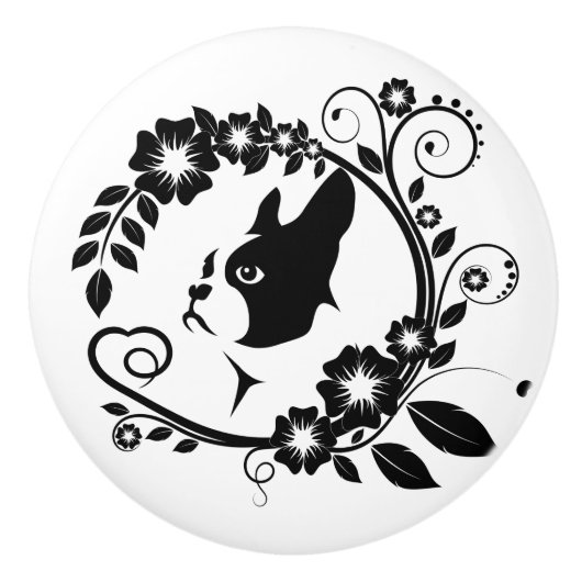 Schöner Hund Bostons Terrier Keramikknauf (Vorderseite)