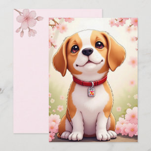 Schöner Hund und Blüten Flat Holiday Card Feiertagskarte