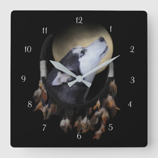 Schöner Husky Hund und Traumfänger Quadratische Wanduhr (Vorderseite)