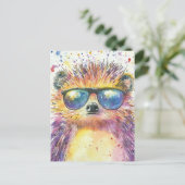 Schöner Igel in Sonnenbrille Wasserfarbe Postkarte (Stehend Vorderseite)