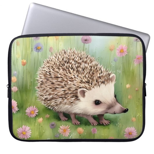 Schöner Igel mit Blume Laptopschutzhülle (Vorderseite)