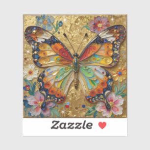 Schöner Impasto-Schmetterling und Blumen Aufkleber